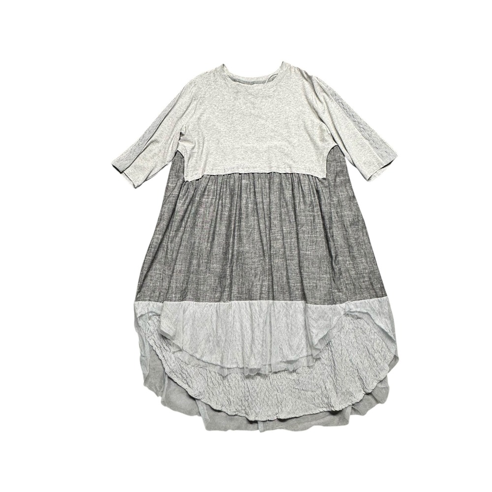 Gershon Bram Bottle Dress Linen Blend Gray Large‎ Layered Colorblock Lagenlook